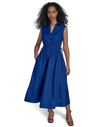 Calvin Klein Women's Cotton Drawstring Sleeveless Midi Dress