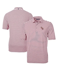 Cutter & Buck Men's Garnet Florida State Seminoles Alumni Logo Virtue Eco Pique Stripe Polo Shirt