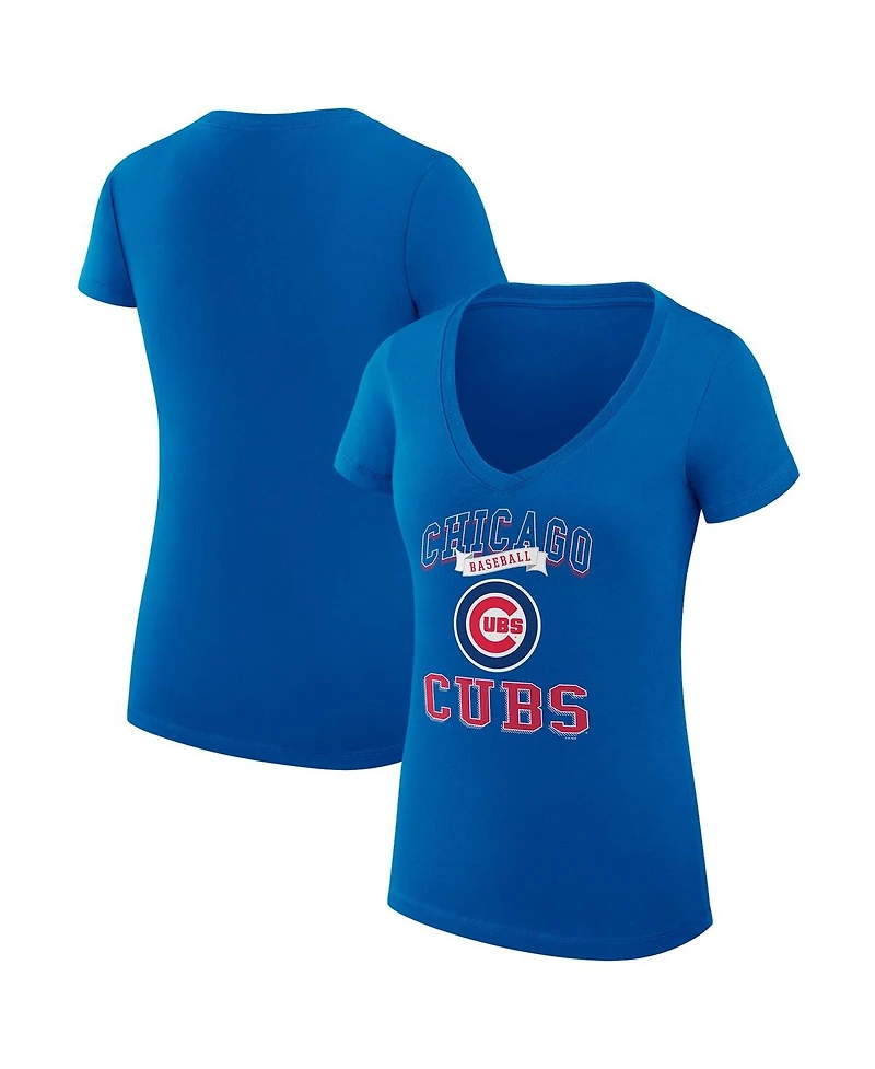 G-iii 4Her by Carl Banks Women's Royal Chicago Cubs Super-Slim Fit Lightweight Team Logo Graphic V-Neck T-Shirt
