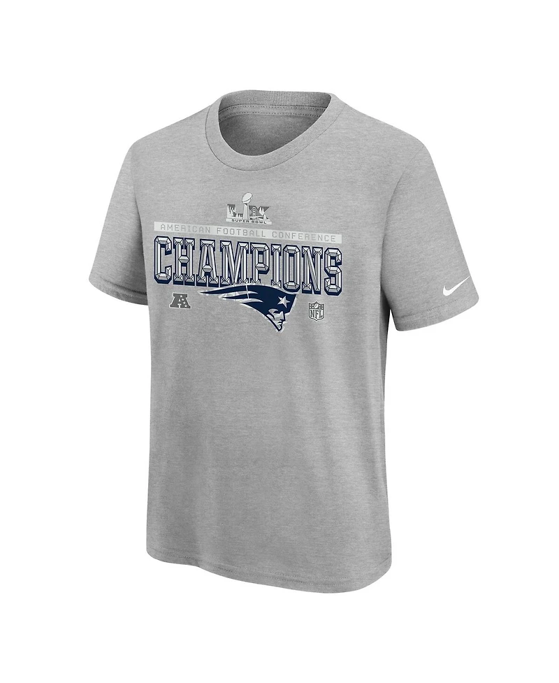 Nike Big Boys and Girls Gray New England Patriots 2025 Afc Champions Locker Room Trophy Collection Authentic T-Shirt