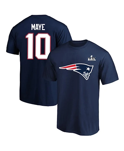 Fanatics Men's Drake Maye Navy New England Patriots Super Bowl Lx Patch Big Tall Name Number T-Shirt