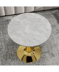 Streamdale Furniture Gold 27.6" Mid-Century Modern Coffee/Dining Table with Round Marble Top.