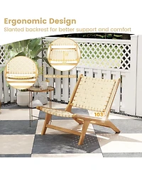 Gymax Teak Wood Patio Chair w/Webbing Seat & Backrest Mid-century Accent Chair