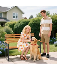 Gymax Outdoor Bench Acacia Wood Patio Loveseat w/ Backrest Armrests Garden Bench