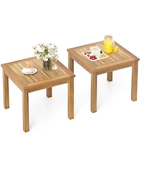 Gymax 2PCS Outdoor Square Teak Wood End Table Coffee Table for Porch Deck Garden Patio