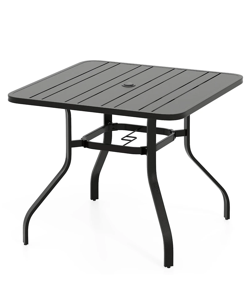 Gymax Outdoor Dining Table for 4 37 Inches Square Patio Bistro Dining Table w/ 1.57'' Umbrella Hole and Metal Frame