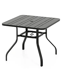 Gymax Outdoor Dining Table for 4 37 Inches Square Patio Bistro Dining Table w/ 1.57'' Umbrella Hole and Metal Frame