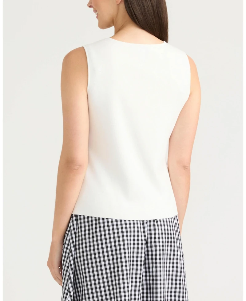 Ellen Tracy Women's Button Front Sweater Vest with Pearl Detailing