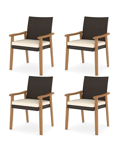 Gymax Patio Dining Chair Pcs w/Cushion Wood Armrests Metal Frame for Garden