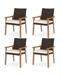 Gymax Patio Dining Chair Pcs w/Cushion Wood Armrests Metal Frame for Garden