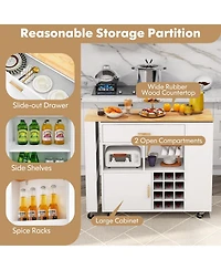 Volenca Reversible Folding Kitchen Island Cart with Wine Rack, Spice Rack, Rolling Wheels