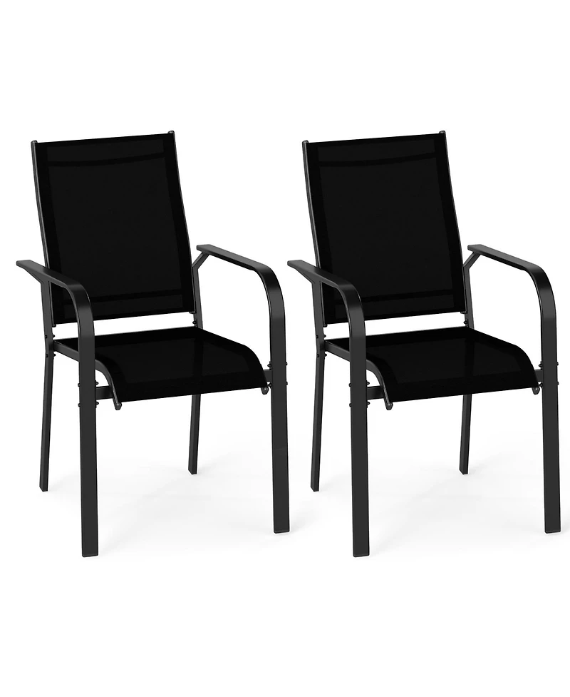 Gymax Patio Dining Chairs Set of w/Metal Frame Breathable Mesh Fabric Backrest