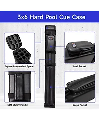 Gse Games & Sports Expert 3x6 Square Hard Pool Cue Case, Billiard Stick Carrying Case for 3 Sticks, Cases