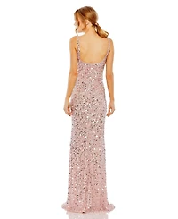Mac Duggal Womens Petite Sequined Low Back Slip Gown