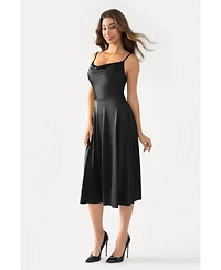 Popilush Women's Shapewear Strappy Cowl Neck Fit & Flare Midi Dress