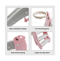 Bruce & Shark 3-in-1 Foldable Toddler Slide with Climb Basketball Hoop – Safe Triangle Structure