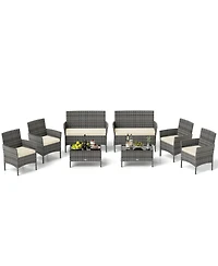 Gymax Set Of 8 Patio Furniture w/Washable Cushions and Tempered Glass Coffee Table