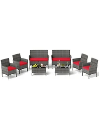 Gymax Set Of 8 Patio Furniture w/Washable Cushions and Tempered Glass Coffee Table