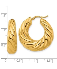 Curata Jewelry Solid 18k Yellow Gold Italian 32mm Scalloped Puffed Hoop Earrings 31.9x31.2mm Wide 10mm Thick Hoop Earring
