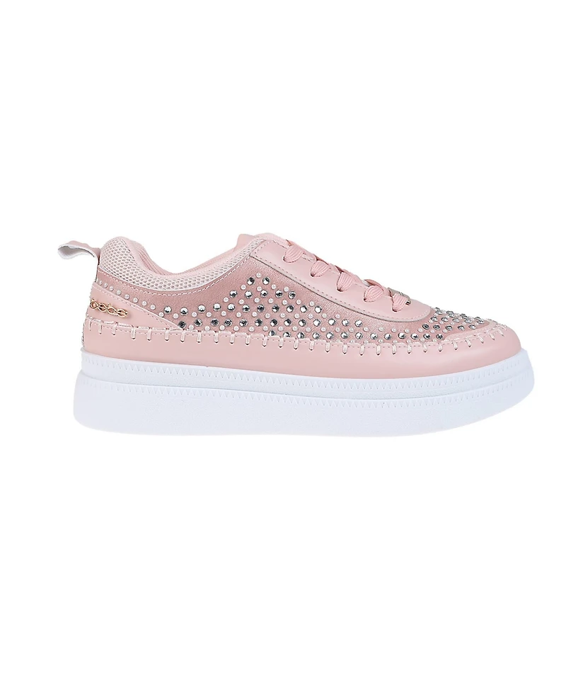 bebe Women's Sneaker with Pearl and Rhinestone Embellished Upper