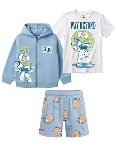 Toy Story Boys' 2T-7 Buzz Lightyear Graphic T-Shirt, Sweatshirt and Shorts, 3-Piece Set