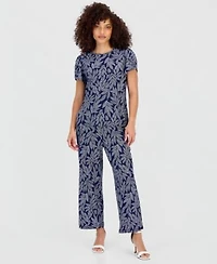Anne Klein Essentials Petite Printed Tulip Sleeve Top Printed High Rise Pull On Pants