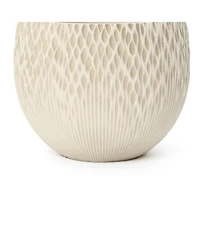 LuxenHome Antique Off-White 14.17" Round Planter, Deep-to-Light Gradient Texture, Tapered Design