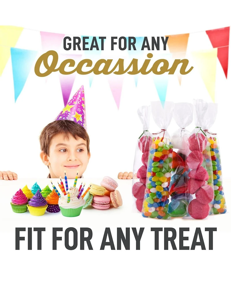 Zulay Kitchen 3 x 11 Inches Clear Cellophane Candy Bags With Ties - 200 Piece