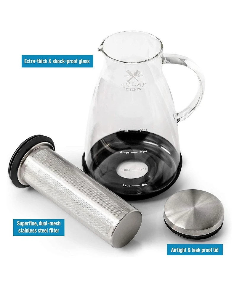 Airtight Cold Brew Coffee Maker with Extra Thick Glass Carafe