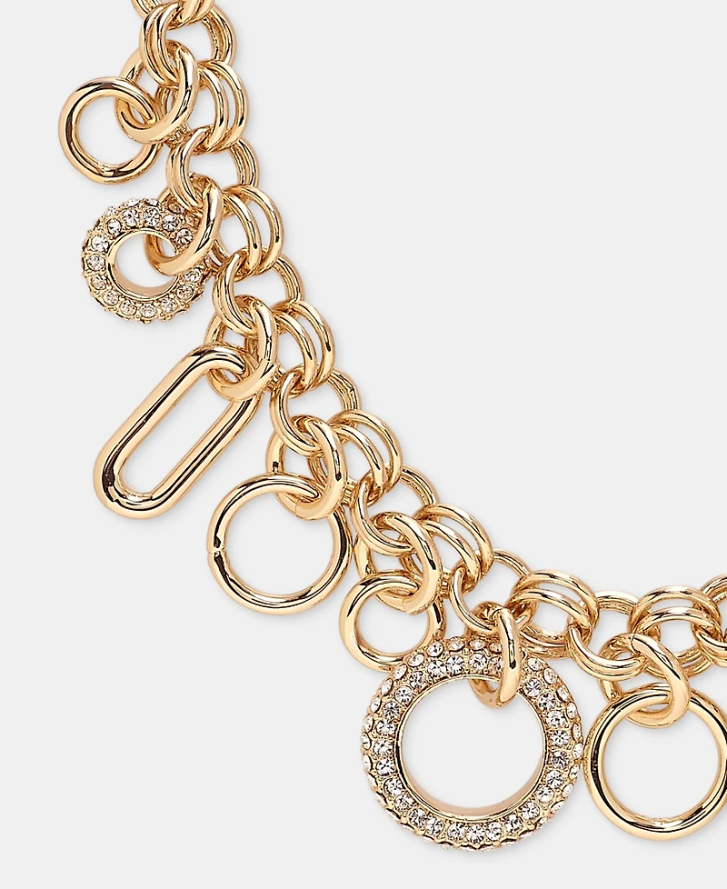 Dkny Crystal Logo Charm 16" Statement Necklace