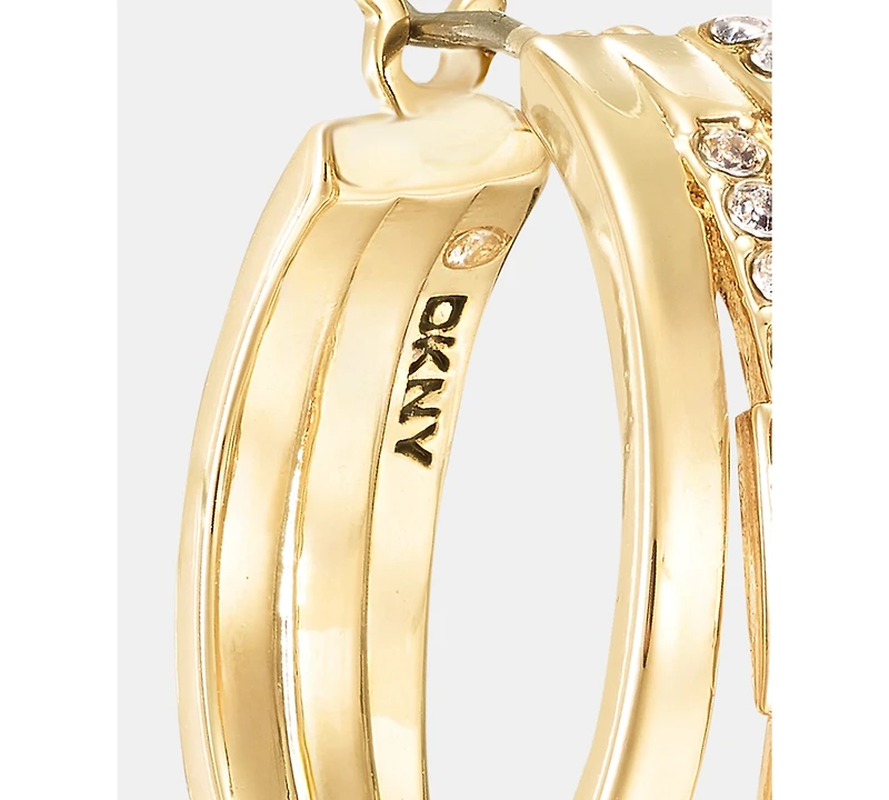 Dkny Gold-Tone Crystal Three-Row Pave Split Hoop Earrings