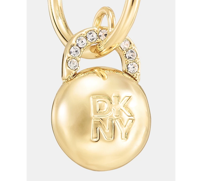 Dkny Crystal Logo Pave Drop Hoop Earrings