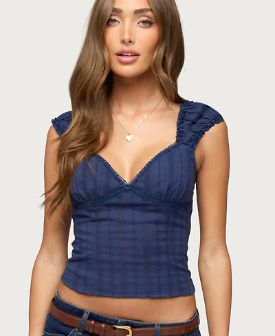 Edikted Women's Katerine Embroidered Stripey Cotton Top