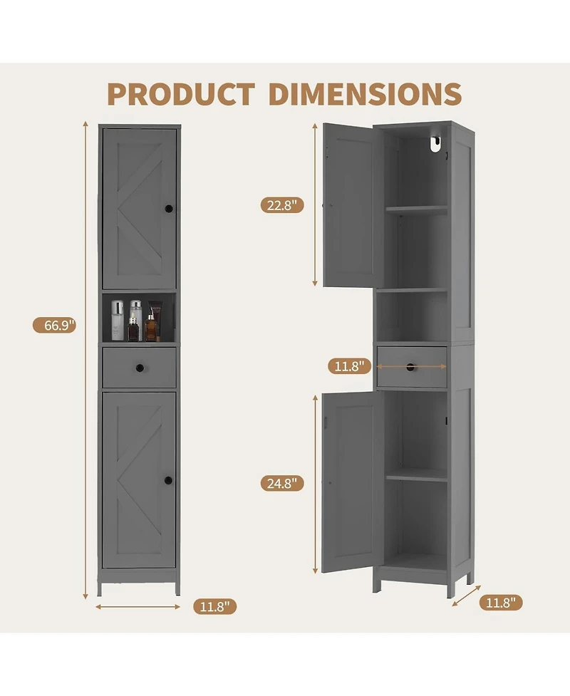 gaomon Tall Bathroom Cabinet, Freestanding with 2 Adjustable Shelves, Modern Storage for Bathroom, Kitchen & Hallway