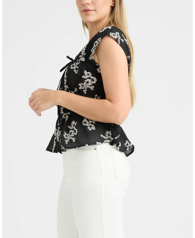 Ellen Tracy Women's Shirred Sleeveless Top with Front Ties