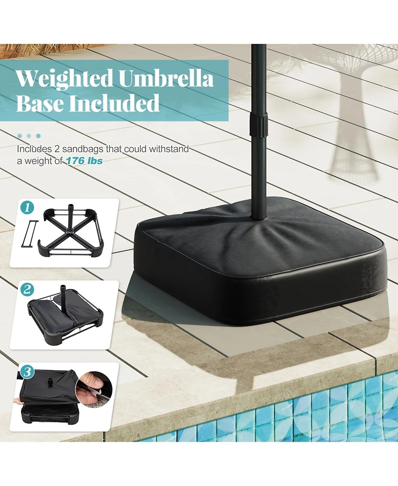 Gymax 15Ft Patio Double-Sided Solar Led Market Umbrella Crank 36 Lights Base