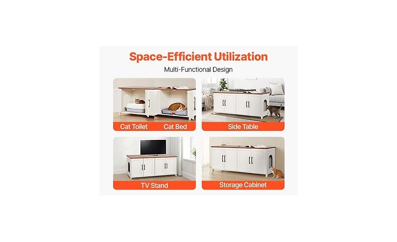 Aostirmotor 47.2" Hidden Litter Box Cabinet with 4 Doors & 2 Entries