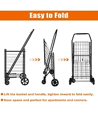 Rainsken Folding Shopping Cart, Grocery Cart with 360° Swivel Wheels, Open Door for Groceries and Laundry