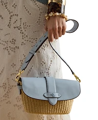 Lauren Ralph Small Lynden Straw-Leather Shoulder Bag