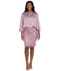 R & M Richards Petite Glitter Sheer Capelet Overlay Dress