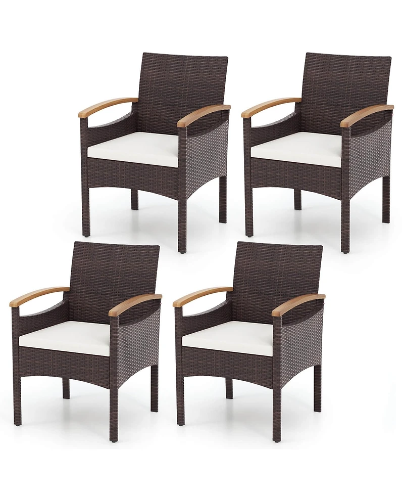 Gymax 4 Pcs Dining Chairs w/ Acacia Wood Armrest Heavy Duty Metal Frame Patio