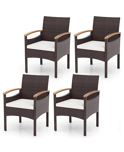 Gymax 4 Pcs Dining Chairs w/ Acacia Wood Armrest Heavy Duty Metal Frame Patio