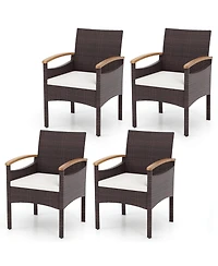Gymax 4 Pcs Dining Chairs w/ Acacia Wood Armrest Heavy Duty Metal Frame Patio