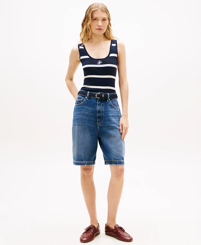 Tommy Hilfiger Women's Monogram Script Striped Scoop Neck Tank Top