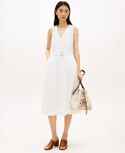 Tommy Hilfiger Women's Linen Belted V-Neck Wrap Dress