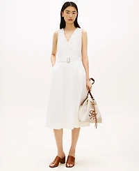Tommy Hilfiger Women's Linen Belted V-Neck Wrap Dress