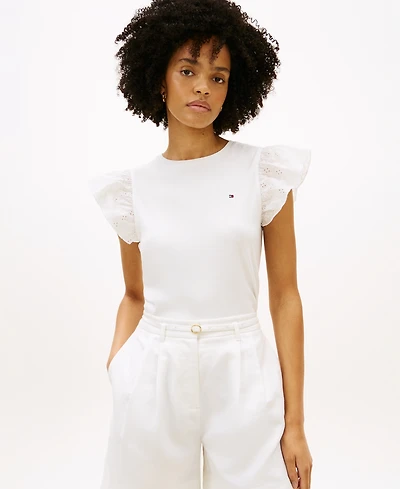 Tommy Hilfiger Women's Broderie Mix-Media Top