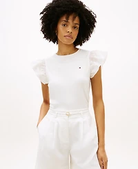 Tommy Hilfiger Women's Broderie Mix-Media Top