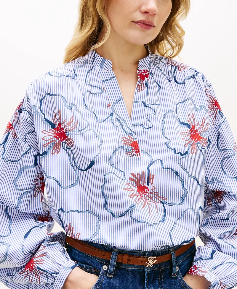 Tommy Hilfiger Women's Relaxed V-Neck Poplin Top