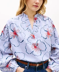 Tommy Hilfiger Women's Relaxed V-Neck Poplin Top